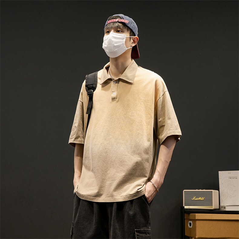 抖音品质2023夏季大码短袖polo衫男休闲水洗渐变T恤XP77066-P45,男装Polo衫,电商A042