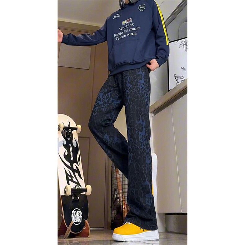 美式ins高街hiphop小众豹纹牛仔裤货号K2462特P48,男装牛仔裤,电商A063