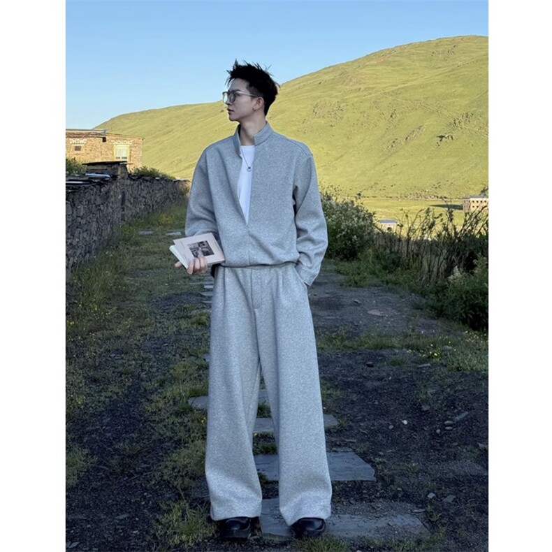 网图假两件层次感重磅立领卫衣套装上衣W202-P60卫裤KK303-P50,男装休闲套装,星座1213