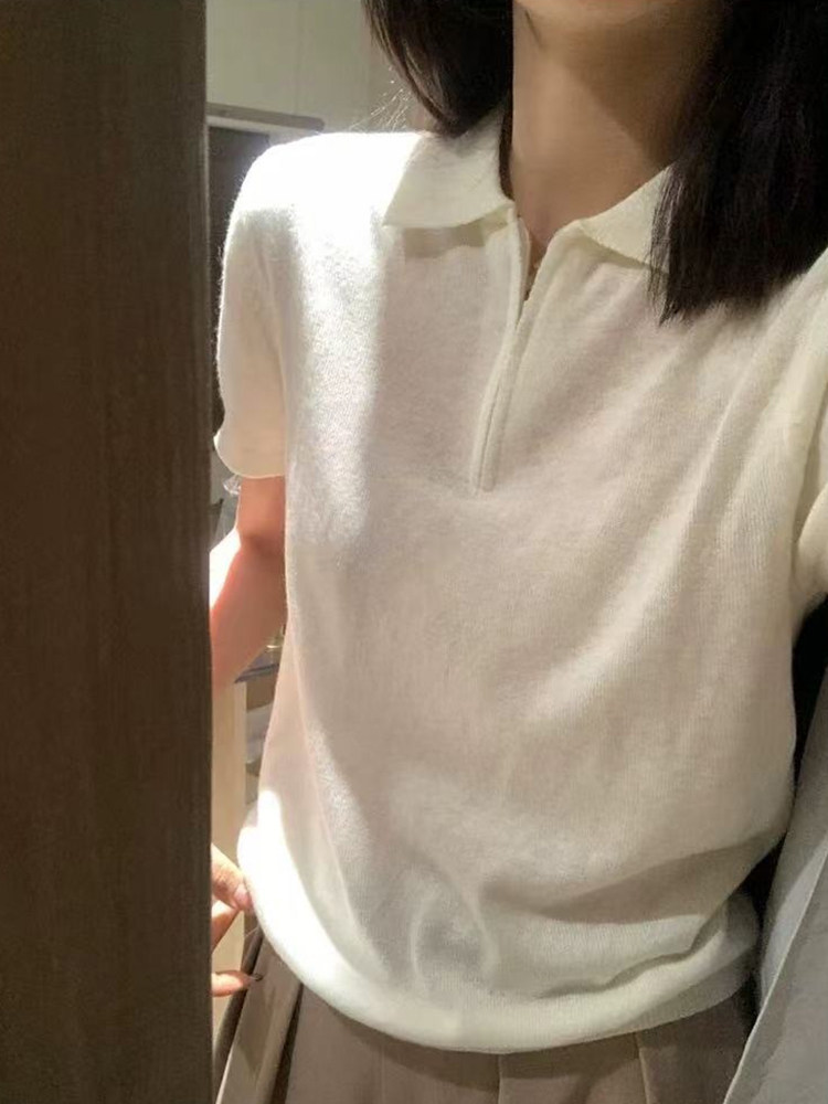 翻领时尚短袖夏季新款百搭修身型,女装T恤,锦弘羊绒