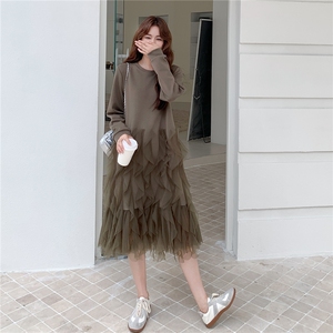大货   卡其绿长袖网纱连衣裙女2026新款秋 2C206-L588-P145-K198图片