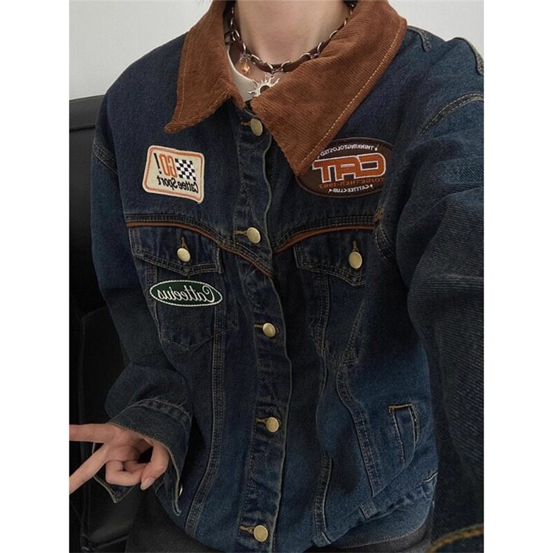 美式复古翻领机车牛仔外套潮牌水洗vintage工装夹克JK631特P76,男装工装外套,星座908-1