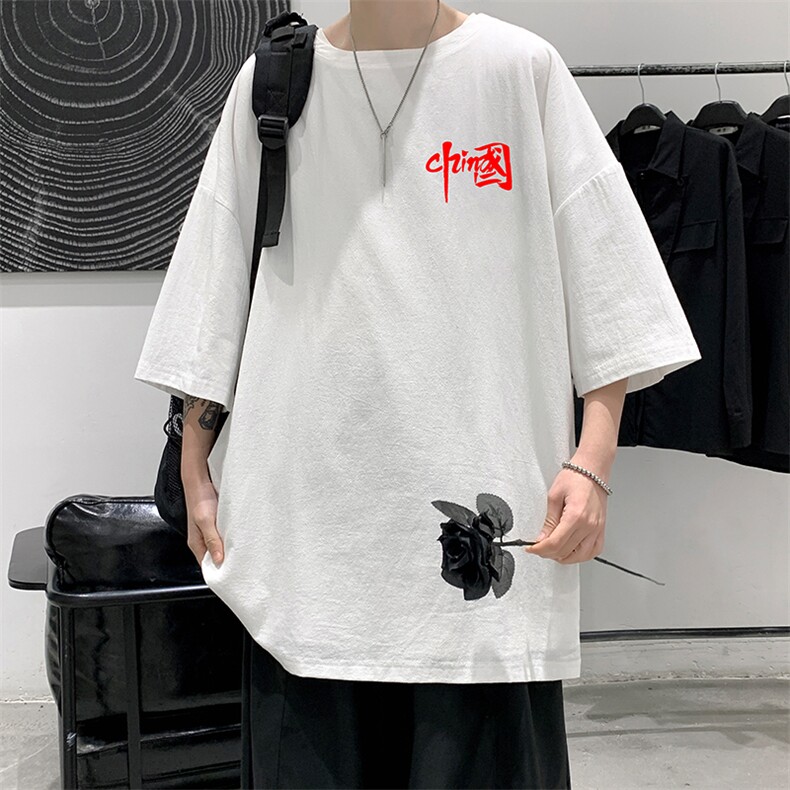YT26276-P30亚短袖t恤男大码五分袖男宽松七分袖港风模特,男装T恤,电商A040