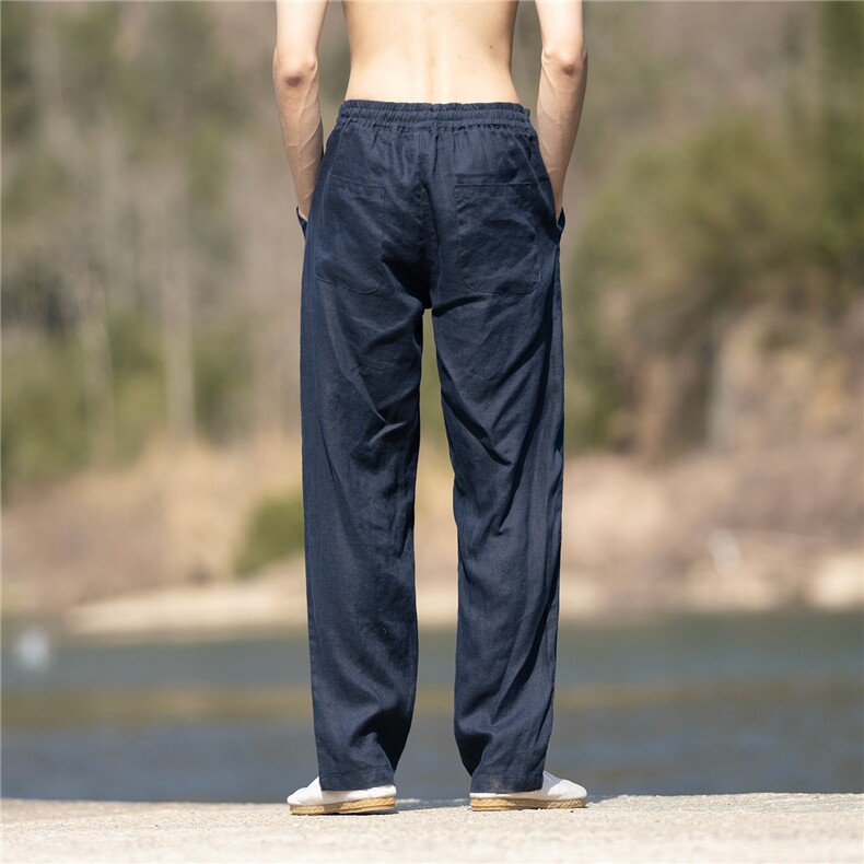纯亚麻裤子男夏季松紧腰薄款修身小直筒休闲裤长裤子K49P105,男装休闲裤,星座704A（原B229A）