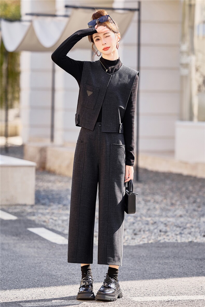 【bao款早春格雷灰系列】2026春装休闲马甲八分裤针织打底三件套,女装套装/套裙,雅静靓衣