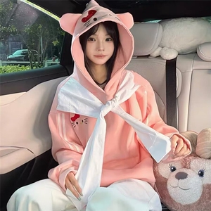 甜美可爱小猫刺绣连帽卫衣女2025秋季新款披肩设计感帽衫