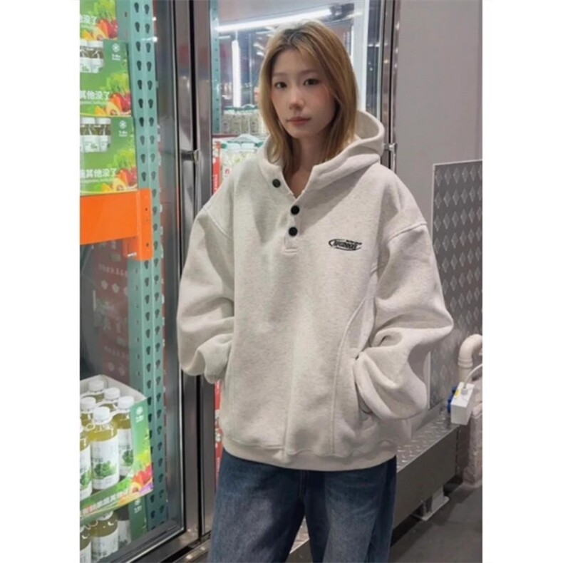 美式重磅连帽排扣卫衣男潮牌刺绣解构拼接套头帽衫秋季休闲外套潮,女装短外套,星座506A