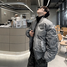 美式高街棉衣外套男士韩版潮流褶皱保暖2024冬季ins棉服MF282-P93，男装棉衣，星座412-2