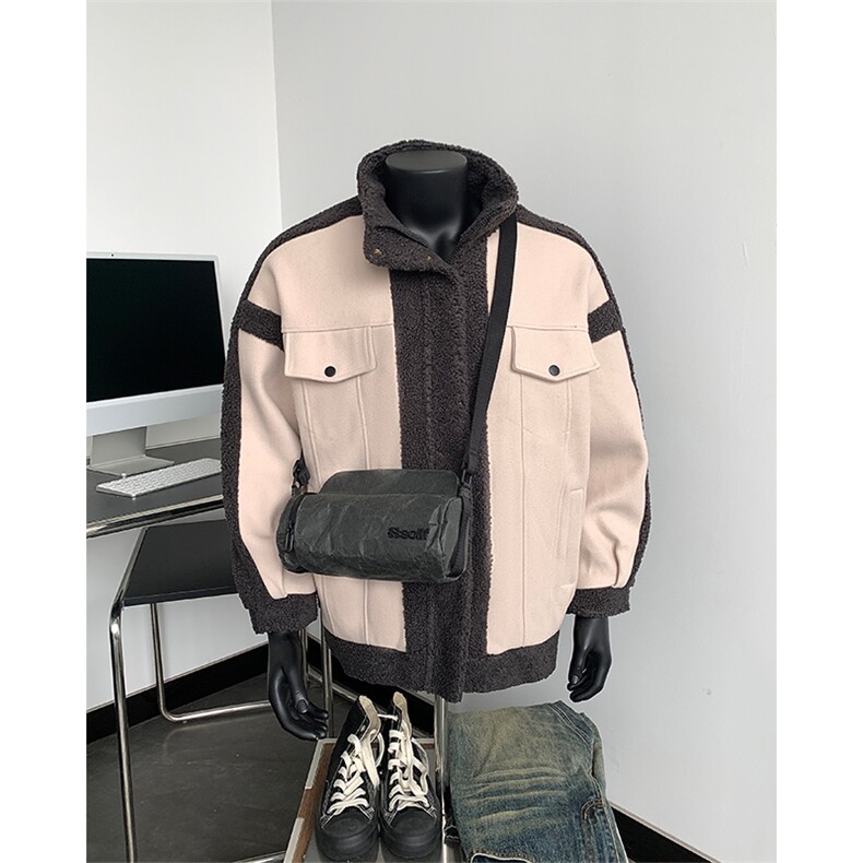 撞色羊羔毛拼接呢料夹克2025冬季男生立领外套XZ514-2-F588-P125,男装夹克,星座514-2(原B239)