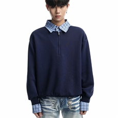 新款春季格子拼接简约卫衣学院风套头百搭少年感男女上衣潮原宿，男装卫衣，星座715-4