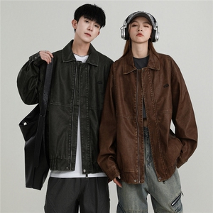 PU皮复古做旧水洗机车服情侣夹克上衣 P036 /P188图片