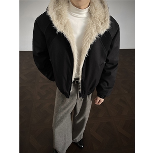 现货螺纹拼接座山雕棉服美式连帽重磅情侣外套A170-M911-P138图片