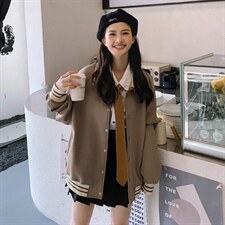 主推现货时尚翻领拼色棒球服休闲短外套，女装短外套，菡迪欧娜