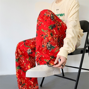 XK99东北大花休闲裤哈伦运动褶皱设计男女可束脚长裤团队表演长裤图片