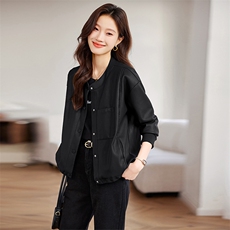 口袋短款翻领黑色绵机车皮衣春秋短外套皮夹克显瘦时尚休闲百搭，女装皮衣，希欧阁