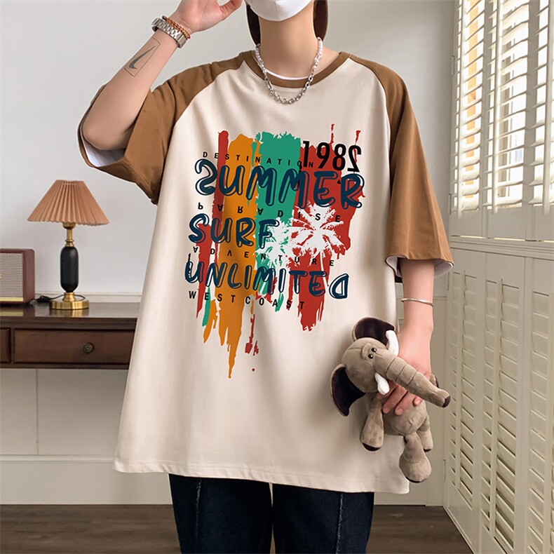 32支双纱直播重磅260克拼接美式潮牌宽松印花复古短袖t恤控49，男装T恤，星座301D-4(原星座1004-4）