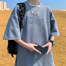 240克麂皮绒短袖T恤大码宽松重磅刺绣男T109-1-T2311-P32，男装T恤，星座109-1