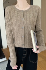 单排扣开衫纯色圆领长袖时尚2024年秋季针织衫，女装针织衫/毛衣，质第工厂直营店