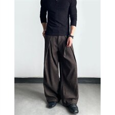 老钱风千鸟格A字打褶西裤男垂感抗皱微喇裤子直筒阔腿裤CAH918，男装西裤，星座516A