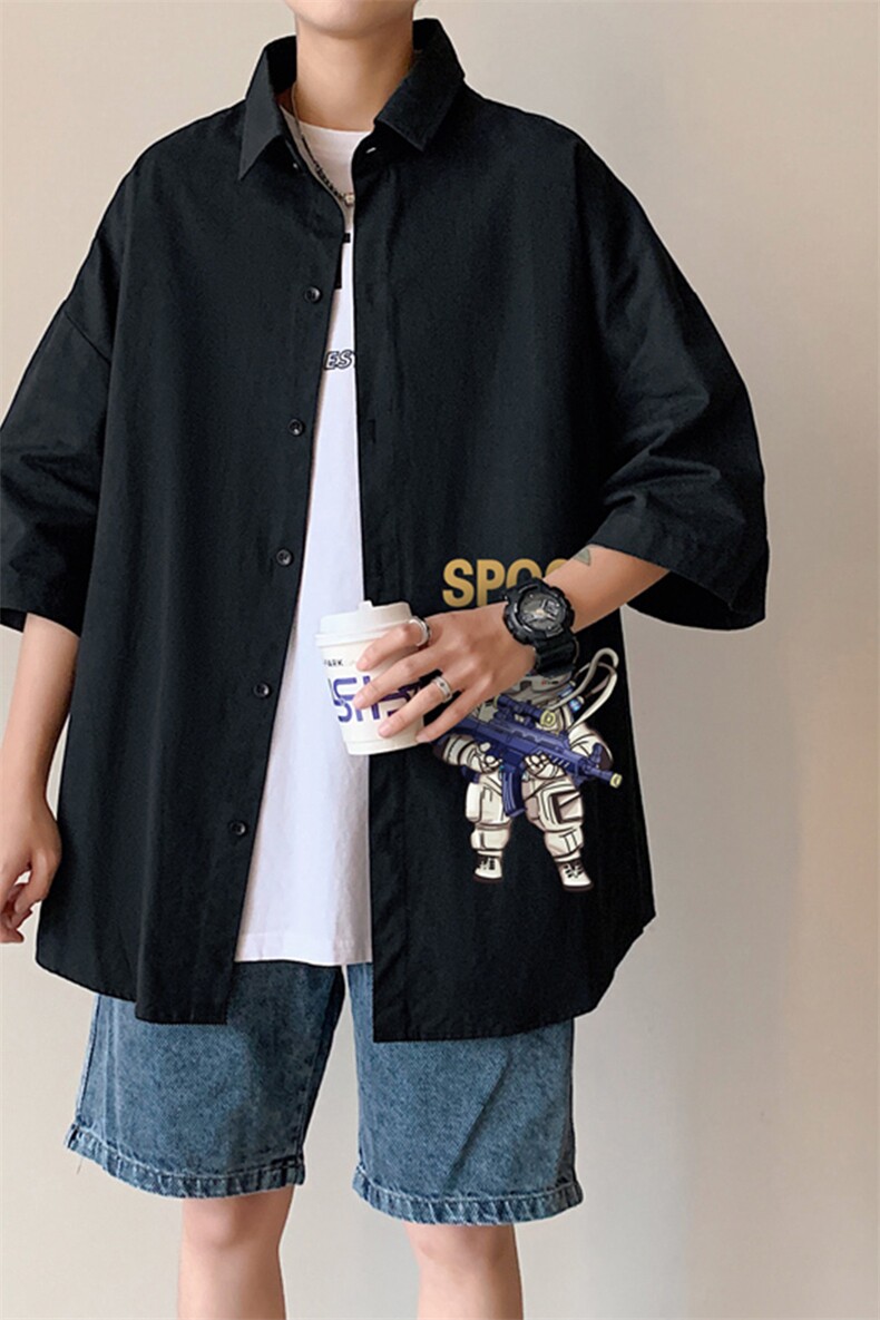 ！夏款港风冰丝衬衣男黑寸衫男白短袖衬衫男DXC285-P30,男装衬衫,电商B371