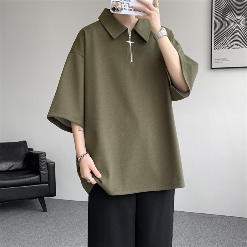 8XL-M半拉链短袖t恤特大码美式高街polo体恤衫翻领半袖DX1215/P35,男装T恤,电商B238
