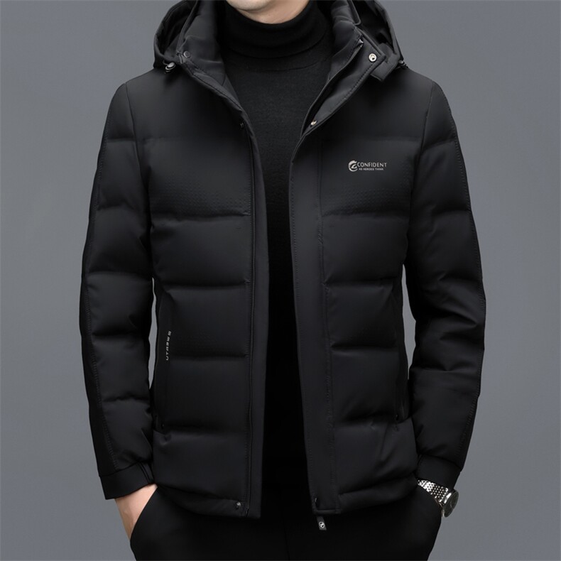 冬季男士白鸭绒短款羽绒服保暖品质连帽加绒加厚休闲简约上衣男装图片