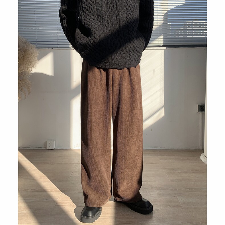 K101灯芯绒加绒加厚直筒阔腿松紧腰拖地休闲裤P75,男装休闲裤,星座702(原615)