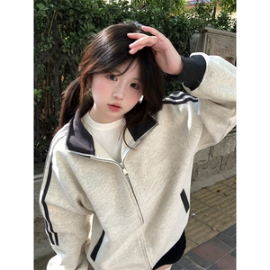 抖音得物高品质26春装美式高街重磅结构拼接织带立领卫衣外套CM42图片