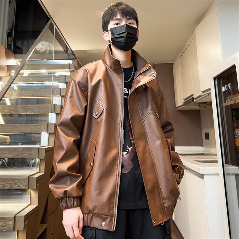 春季男士立领皮衣机车潮流休闲情侣款个性外套夹克A266-PY008-P55,男装夹克,电商A266