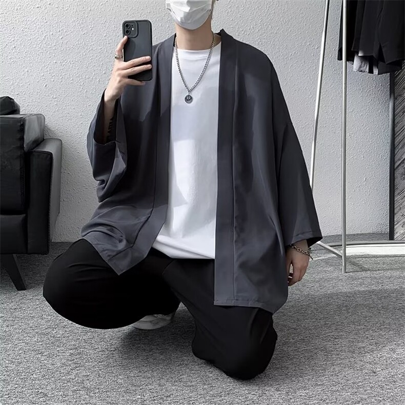 夏季新款男士七分袖风汉服薄款开衫冰丝防晒衣服外套-C250,男装衬衫,星座601-2
