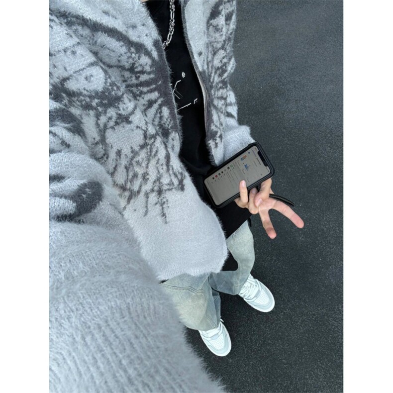 【有货】蝴蝶提花开衫毛衣男慵懒风针织衫外套5505LL-特P60,男装针织衫/毛衣,星座1007（原301D）