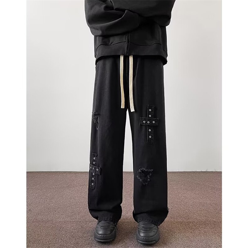 破洞牛仔裤2026美式高街设计感小众微喇宽松直筒裤K70226-P40网图,男装牛仔裤,电商B245