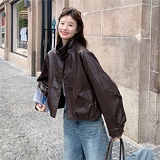 时髦复古时尚休闲皮衣外套女2025年秋季新款韩系宽松气质显瘦夹克，女装皮衣，蝶眷