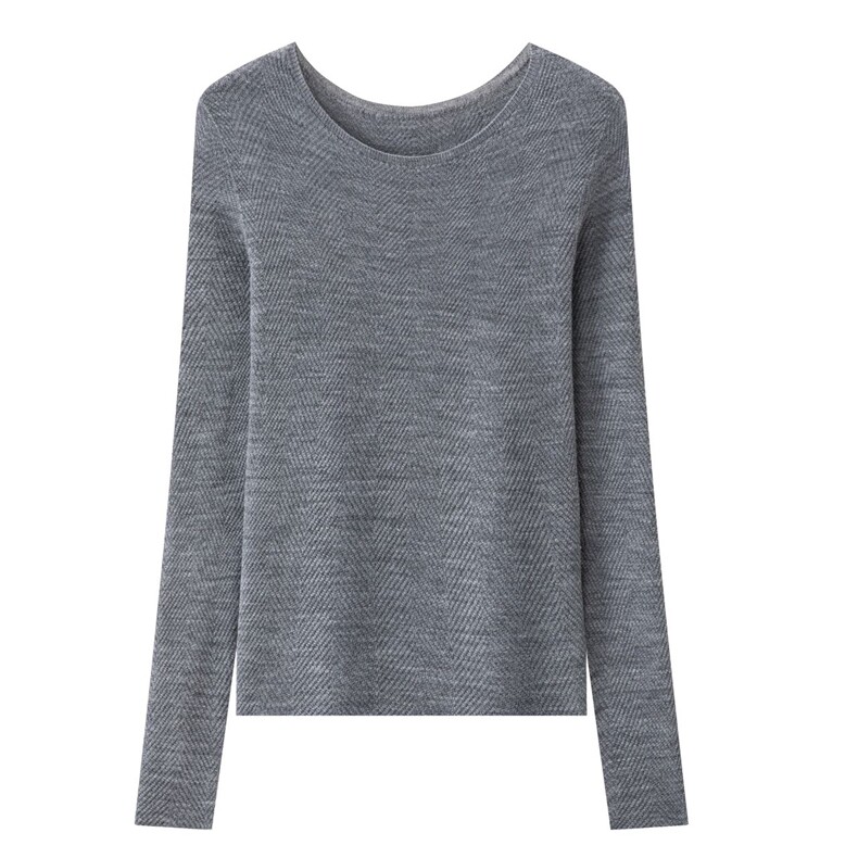 2025秋冬百搭时尚简约鱼骨领长袖针织衫，女装针织衫/毛衣，万禾羊绒