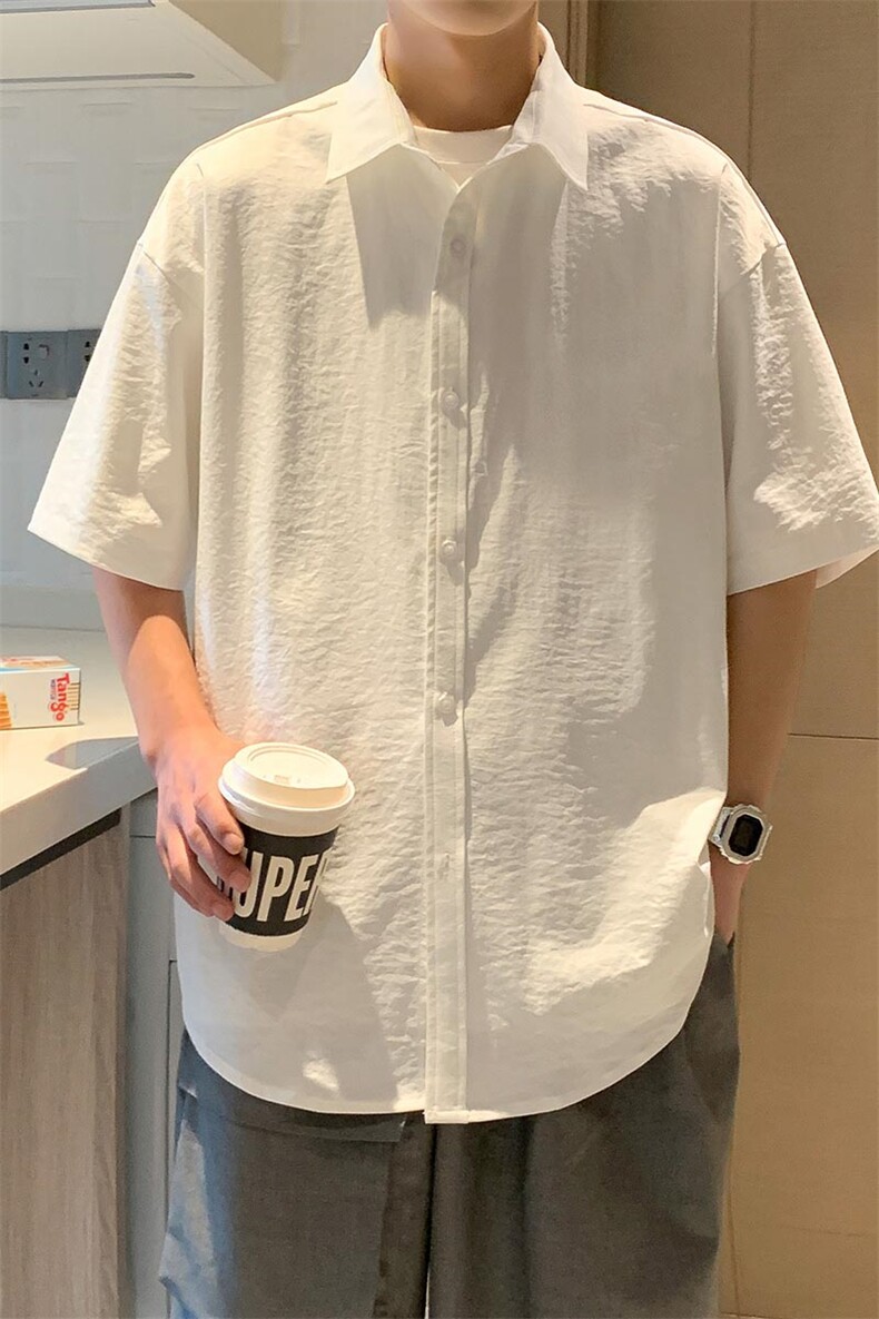 夏季纯色短袖衬衣男宽松落肩质感半袖衬衫A157B-CS4117-特P31,男装衬衫,电商A157B