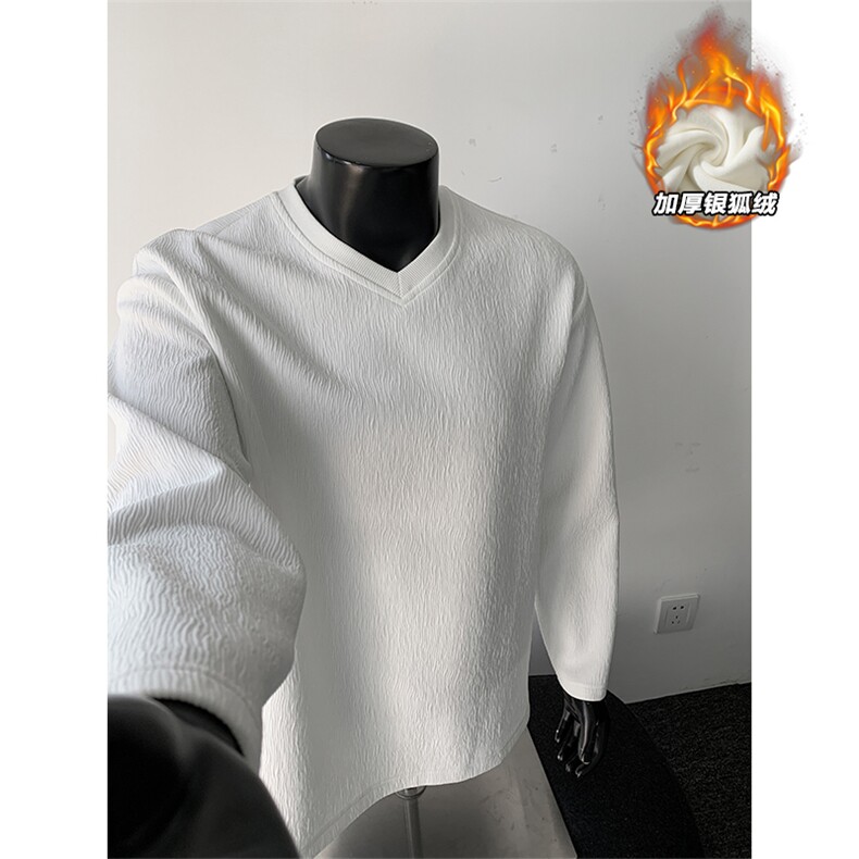加绒加厚银狐绒男450g重磅肌理感长袖T恤T24509J加绒-特P33控65,男装T恤,电商A001-1