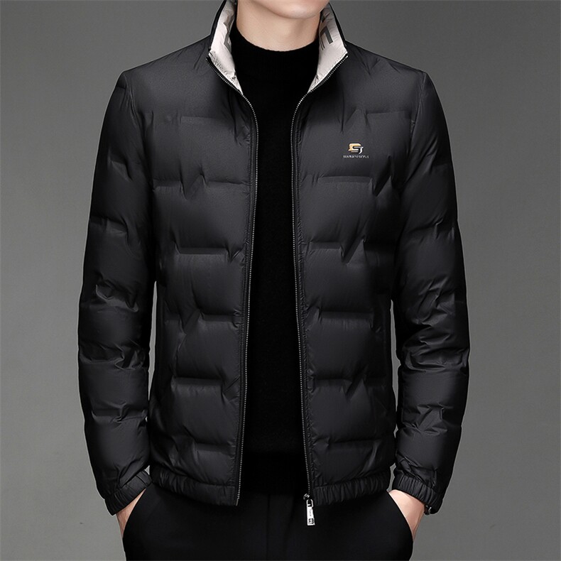 羽绒服男士2023年新款商务休闲上衣中年立领冬季加厚保暖男装外套,男装羽绒服,电商B212（原钱塘6029）