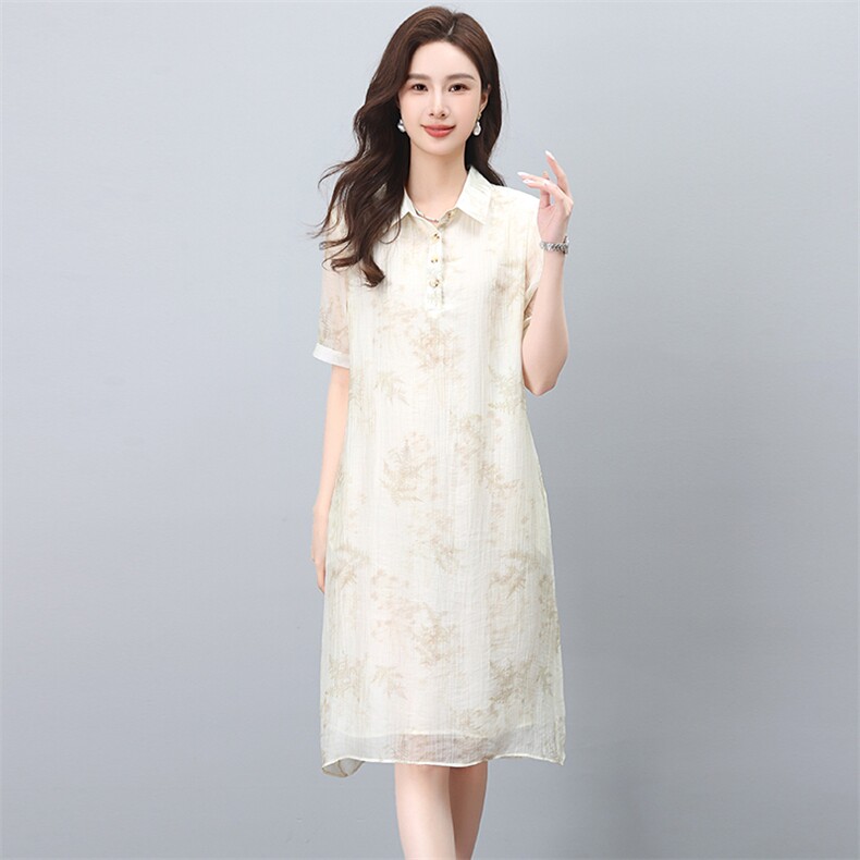 新中式印花雪纺连衣裙女夏季气质大码女装2025年新款洋气裙子,女装连衣裙,涵誉