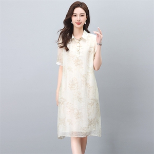 新中式印花雪纺连衣裙女夏季气质大码女装2025年新款洋气裙子图片