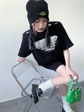 设计师款破洞字母T恤，女装T恤，YSQ Boomboom