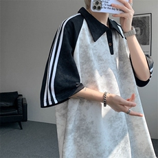 现货DX10117-特批40控78翻领撞色拼接美式插肩袖织带设计POLO衫，男装T恤，电商A059
