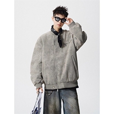 美式vintage棒球服男秋高街痞帅扎染皮夹克设计感短款工装外套潮，男装夹克，星座813-2