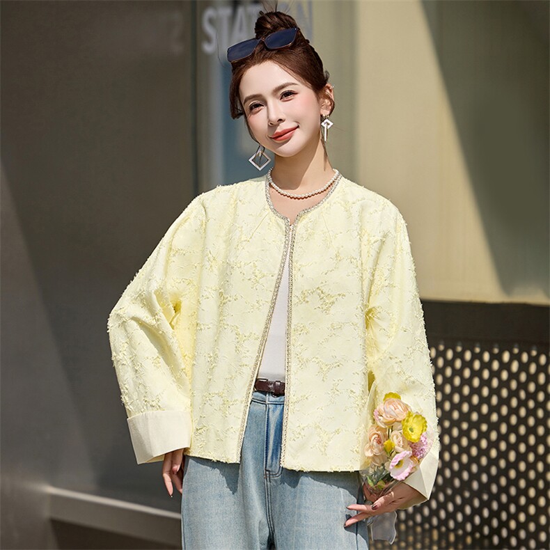 黄色显白超好看提花短外套女2025春装新款小香风时尚气质减龄上衣,女装短外套,布芭啦