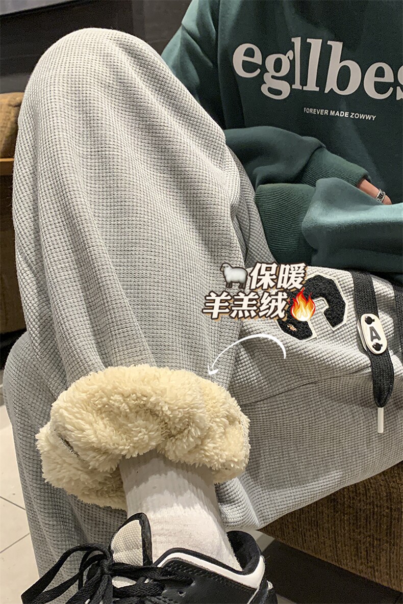 羊羔毛加绒加厚得物二开休闲裤白底平铺图现货C323-1-JR8887-P48,男装卫衣,电商C323-1