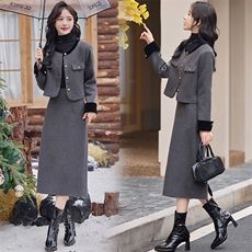 【新款现货】2025新款冬装法式时尚小香风套装长裙两件套含60毛，女装套装/套裙，尚洛菲