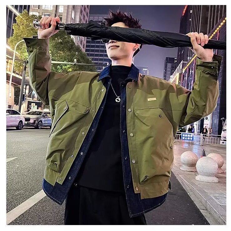W33-P70男春秋2025新款夹克多口袋休闲高级宽松翻领衬衫工装,男装夹克,电商B323A