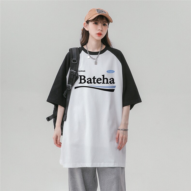 中性风2025新款夏季全棉宽松插肩袖拼色短袖T恤DT449P35控58,男装T恤,A247A