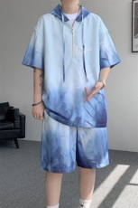 TZ770-特批50控98速干简约渐变色扎染冰丝T恤男装休闲短袖套装，男装T恤，电商A059