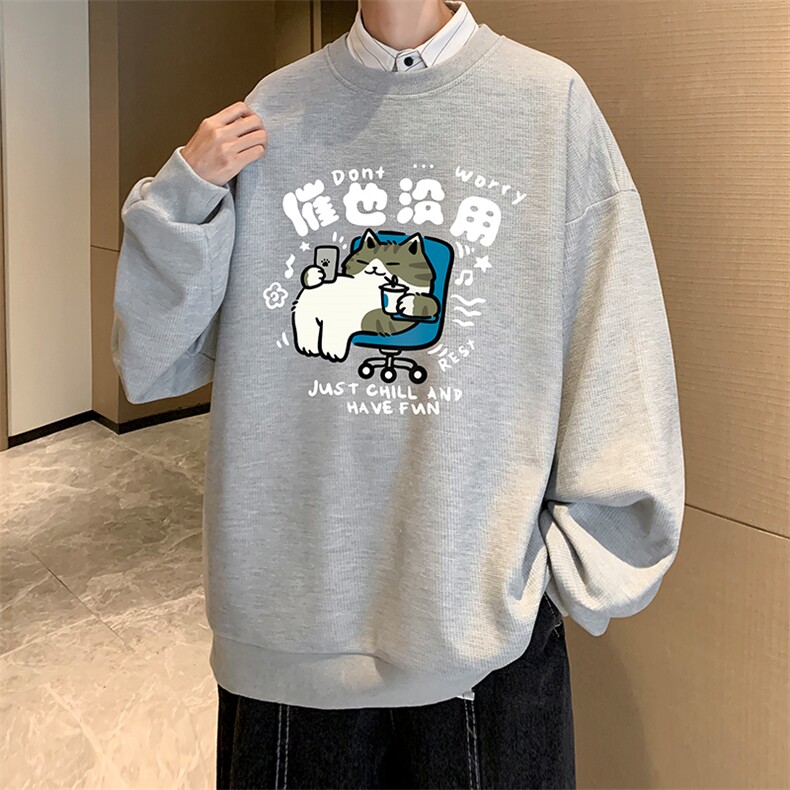 5XL华夫格卫衣男大码胖子圆领长袖t恤HW76403-P30加绒款-P40,男装T恤,电商A040