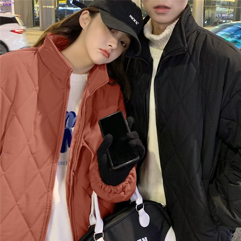 情侣棉服男女冬季新款棉袄棒球服外套小众设计感菱格棉衣Y013-p68,男装棉衣,星座1008